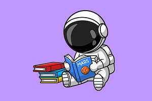 Cute Astronaut Reading Book Cartoon, an Education Illustration by Catalyst Labs