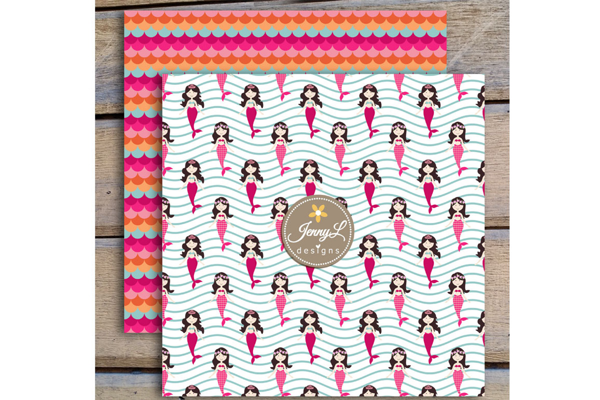 Mermaid Digital Paper & Clipart, a Pattern Graphic by JennyL Designs (Photo 4 of 5)