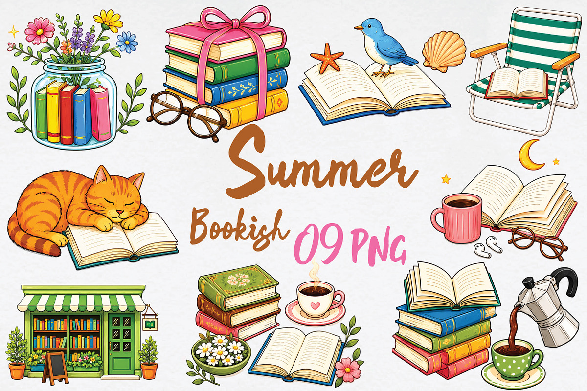 Summer Bookish PNG Bundle, a Seasonal Illustration by Daily.Designs (Photo 1 of 4)