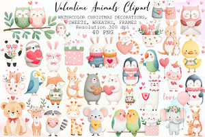 Valentine Animals Watercolor Clipart, an Illustration by Sublimation Artist