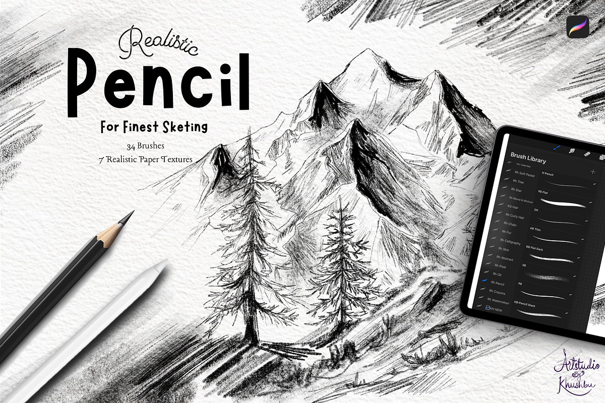 Realistic Pencil Brushes, a Brush Add-On by ArtstudioByKhushbu (Photo 1 of 7)