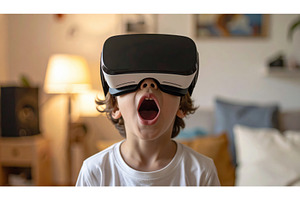 Excited young boy experiencing, a Technology Photo by Igor Tichonow