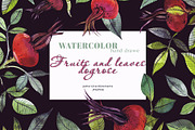 Fruits and leaves dogrose set & card, a Decorative Illustration by Art AleshkaK (Thumbnail 1 of 3)