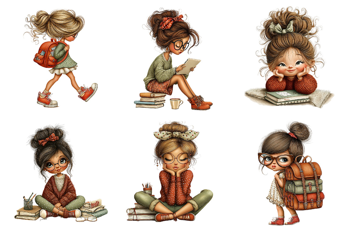 Back To School Girl Clipart, a Seasonal Illustration by DreamArtGraphic (Photo 4 of 5)
