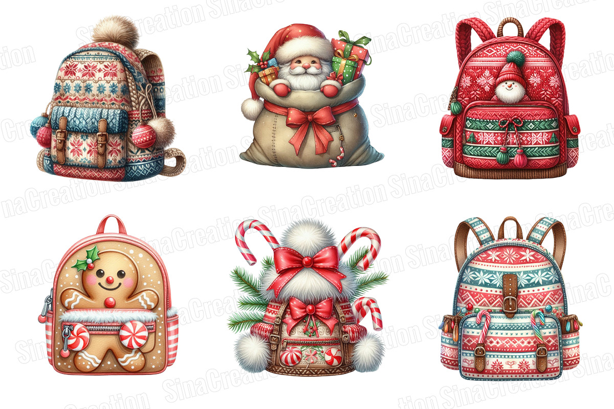 Watercolor Christmas Backpack PNG, an Illustration by SinaCreation (Photo 4 of 7)