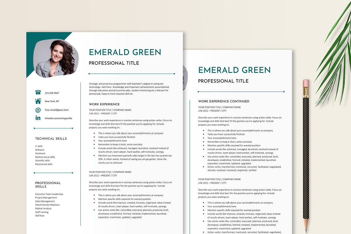 Resume Template Word - Emerald Green, a Resume Template by Stanin Studio (Photo 2 of 10)