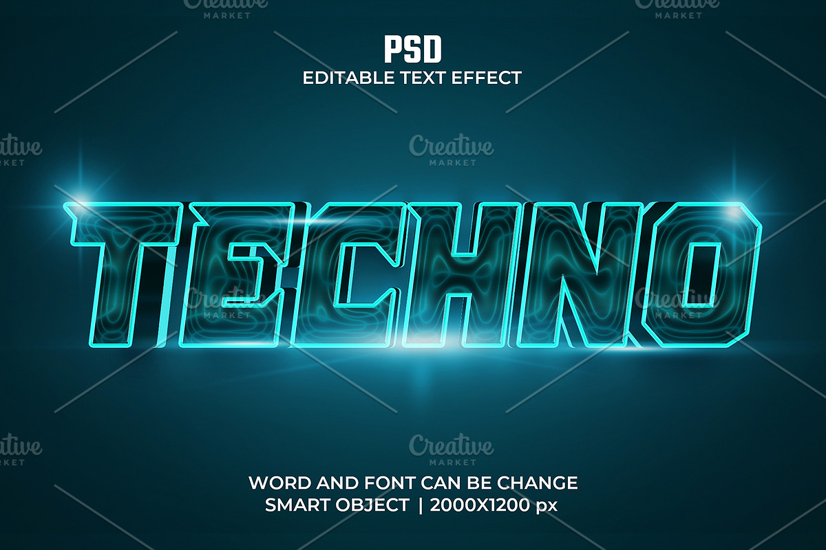 Techno Neon 3d Psd Text Effect, a Layer Style Add-On by bdrobin (Photo 1 of 2)