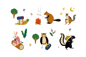 Forest animals hiking on nature set, an Animal Illustration by TopVectors