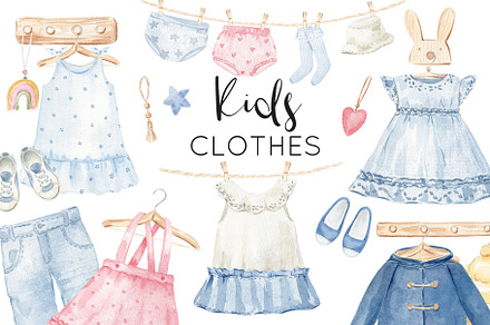Kids clothes watercolor set