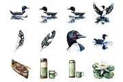Watercolor loons Clipart, a Seasonal Illustration by Designking (Thumbnail 2 of 5)