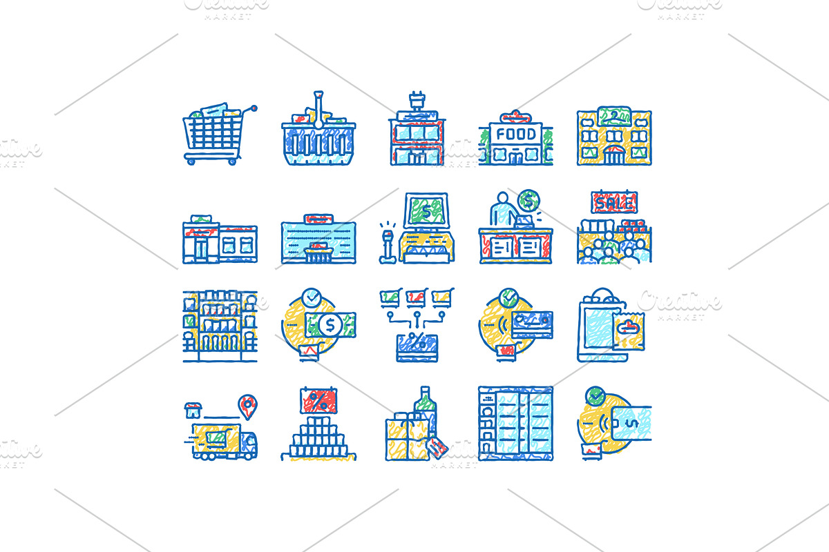 Purchases And Shopping set Icons, an Object Illustration by pikepicture