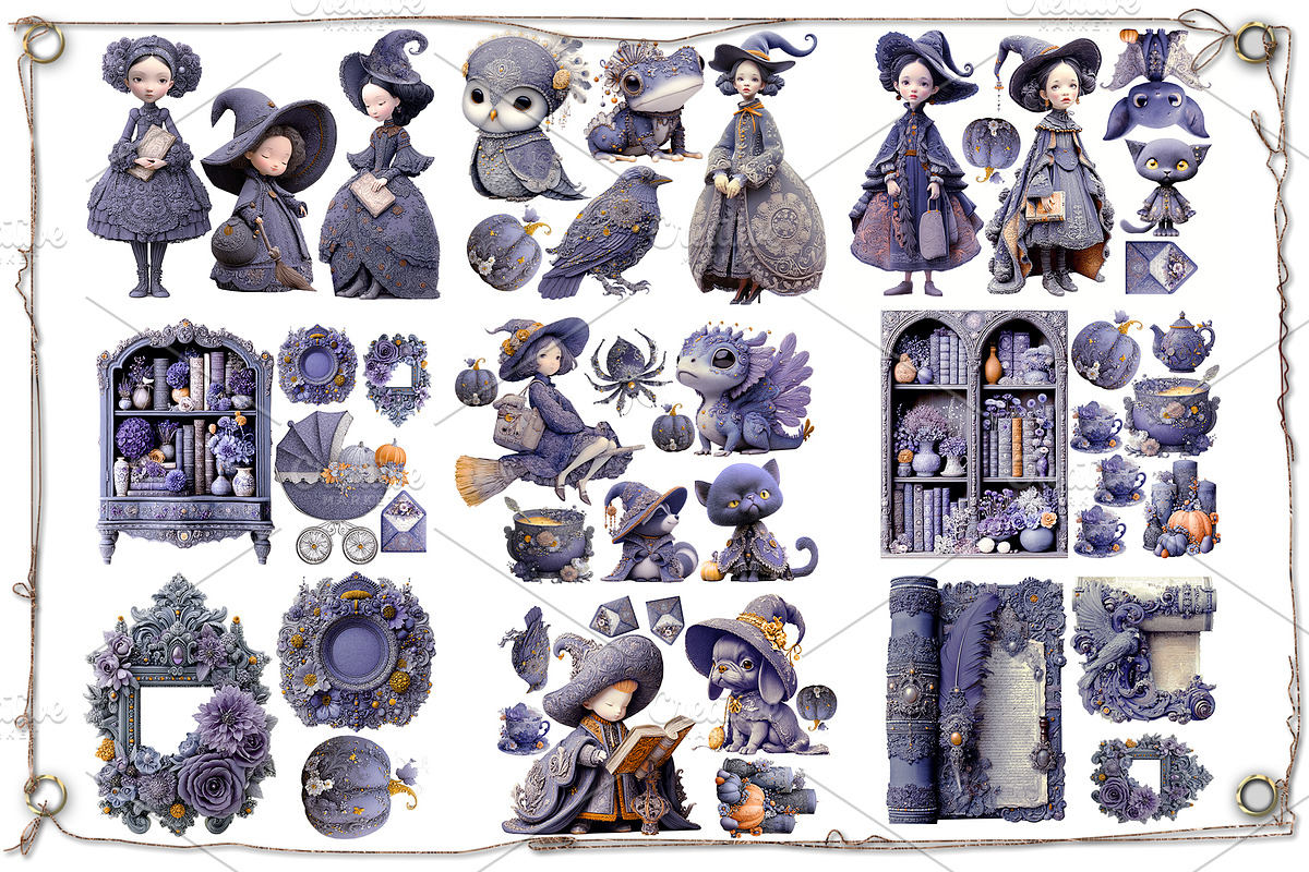 Cute Purple Witch Dolls Clipart, an Object Graphic by Area (Photo 10 of 10)