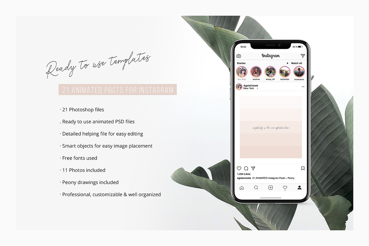 ANIMATED Instagram Posts – Peony, a Social Media Template by AgataCreate (Photo 2 of 13)