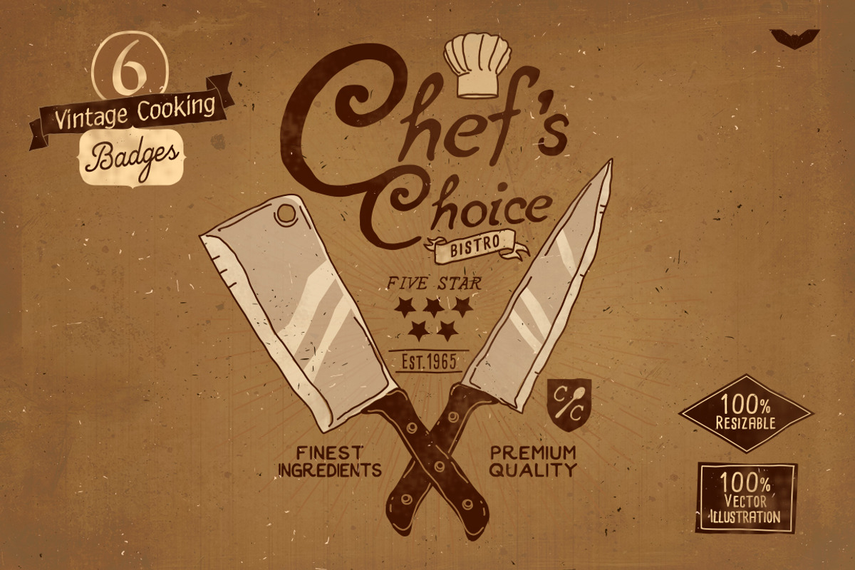 6 Vintage Cooking Badges, a Branding & Logo Template by PaperBat (Photo 1 of 5)