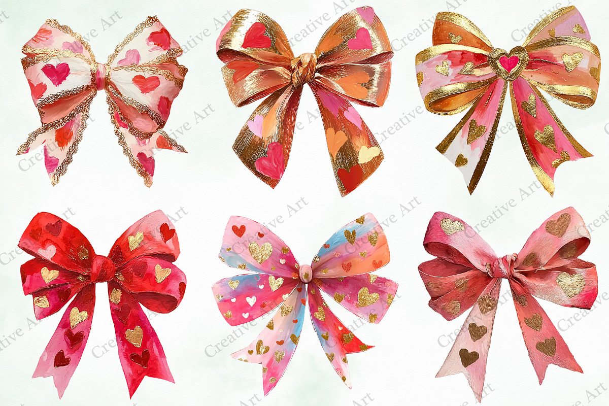 Watercolor Valentine Bow Clipart, an Illustration by Creative Art (Photo 5 of 9)