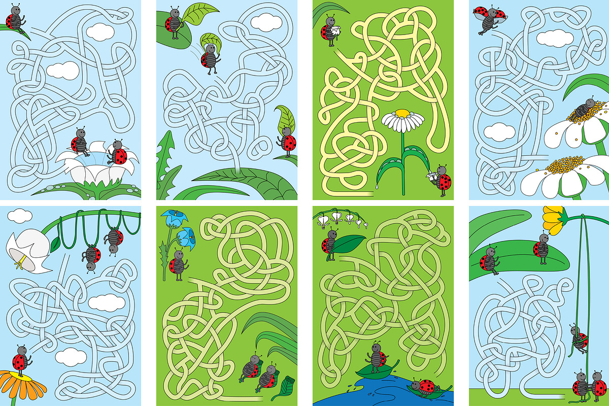 Set 126 - 8 Ladybug mazes, an Illustration by Little Bird (Photo 2 of 4)