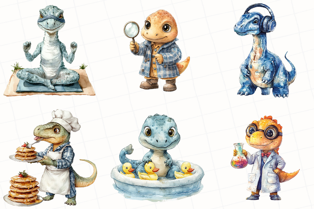 Watercolor Funny Dinosaurs Clipart, an Illustration by OK Design (Photo 5 of 5)
