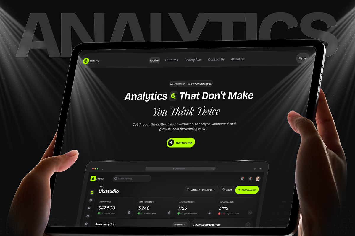 DataZen-Analytics SaaS Website ui, a Landing Page Template by Brix Lab (Photo 1 of 13)