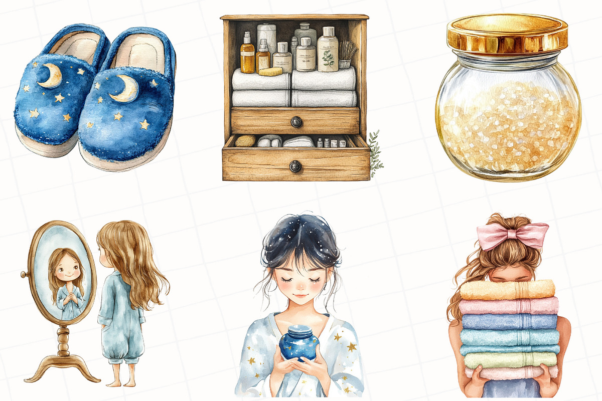 Watercolor Evening Routine Clipart, an Illustration by OK Design (Photo 3 of 5)