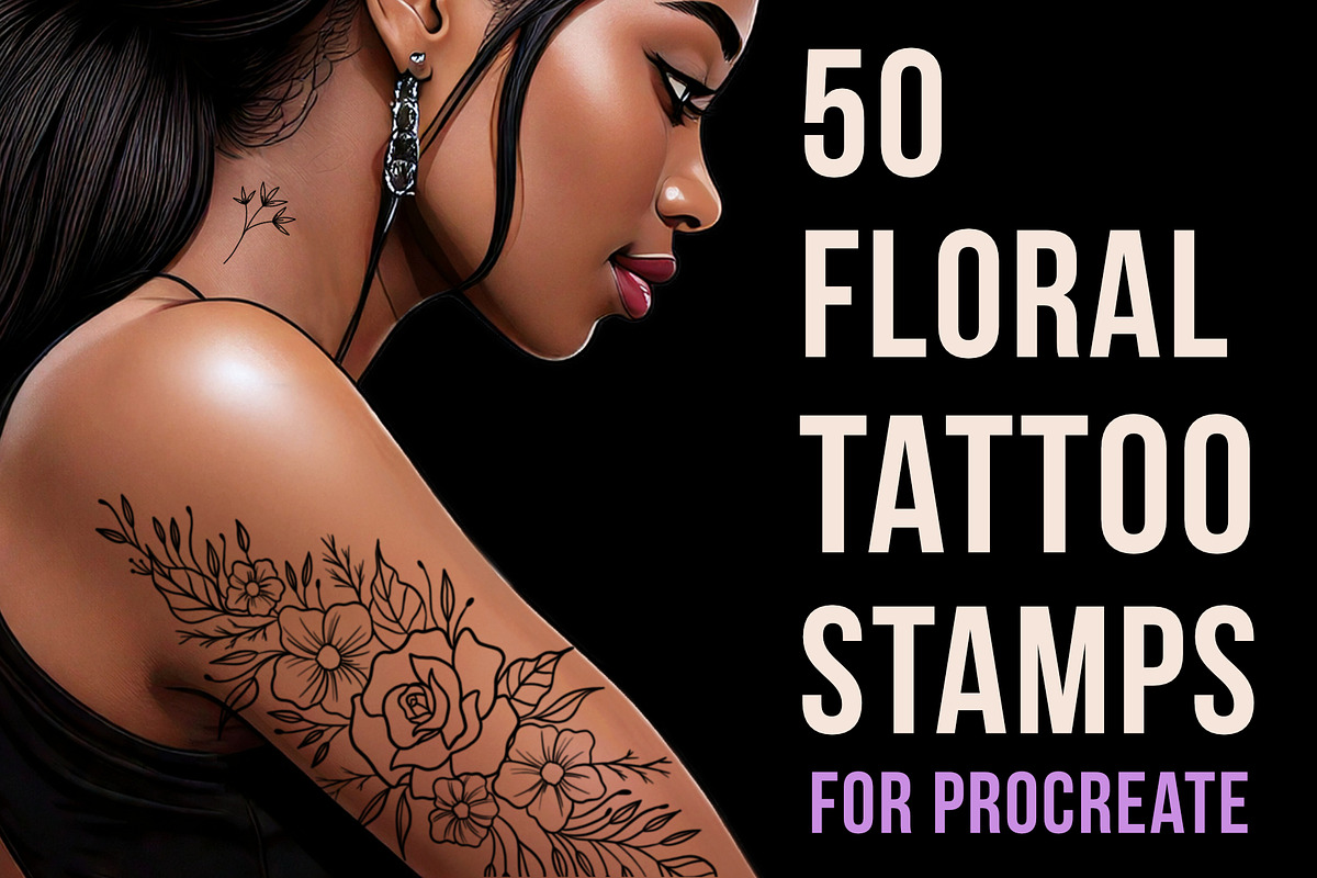 Floral tattoo stamps for procreate, a Brush Add-On by aivos (Photo 1 of 9)