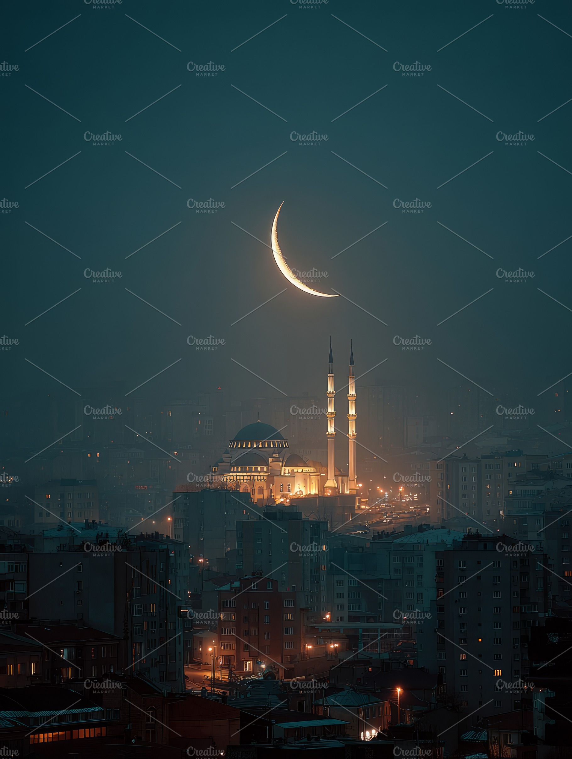 mosque under the light of the crescent moon, a Photo by Pictures for you!!!!!!!!!