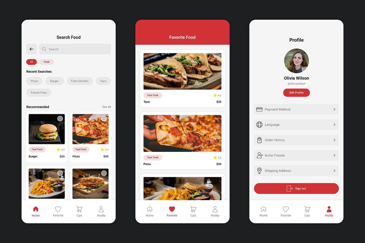 Redfudz - Food Mobile App UI Kit, an UI Kit Template by Kmg Design (Photo 3 of 6)