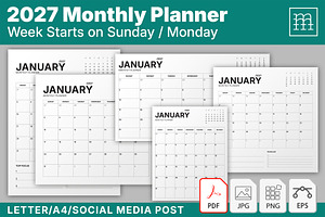 2027 Monthly Planner (MP049-27-Set), a Stationery Template by mikhailmorosin