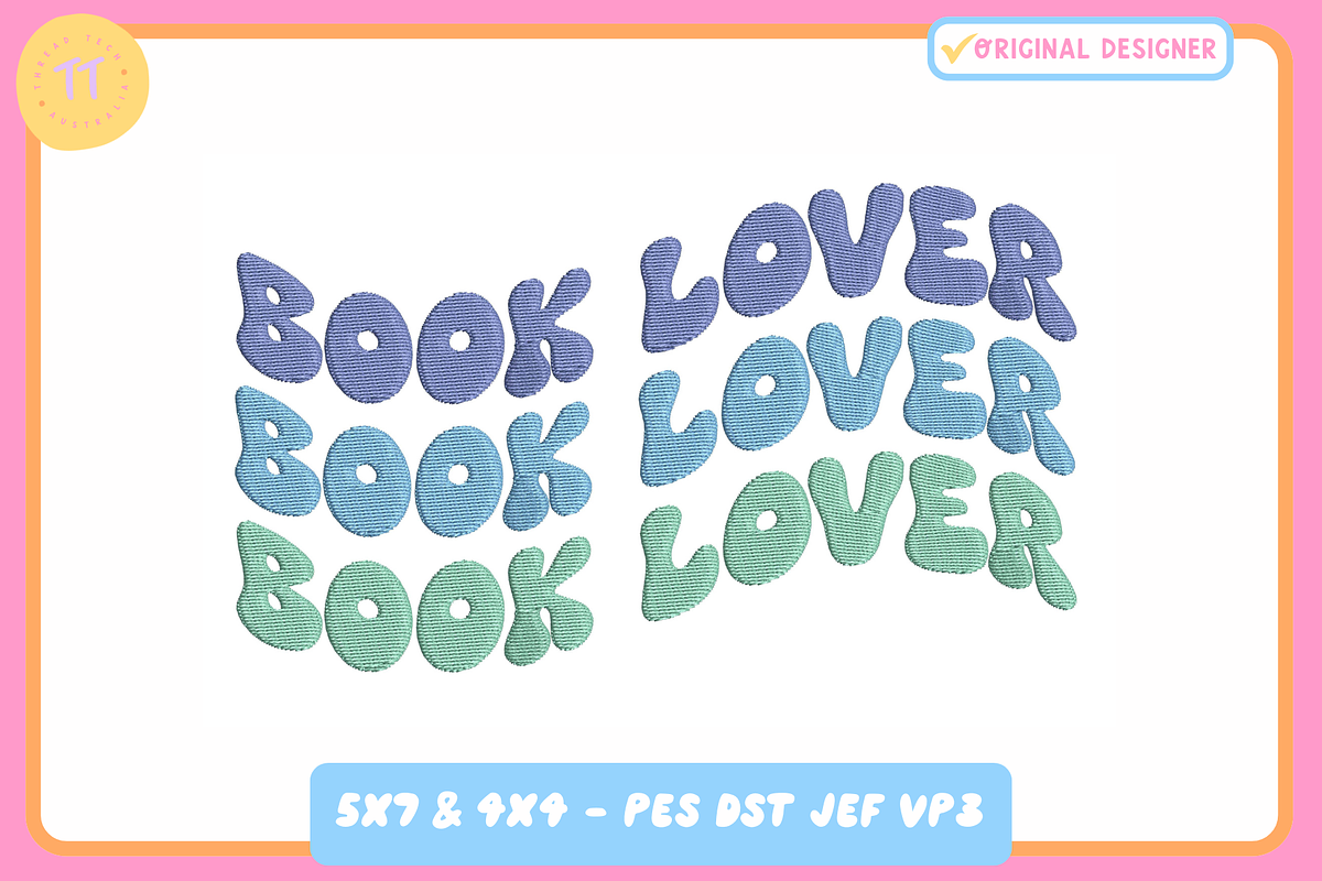 Book Lover Machine Embroidery Design, a Pattern Graphic by Thread Tech Aus (Photo 1 of 4)