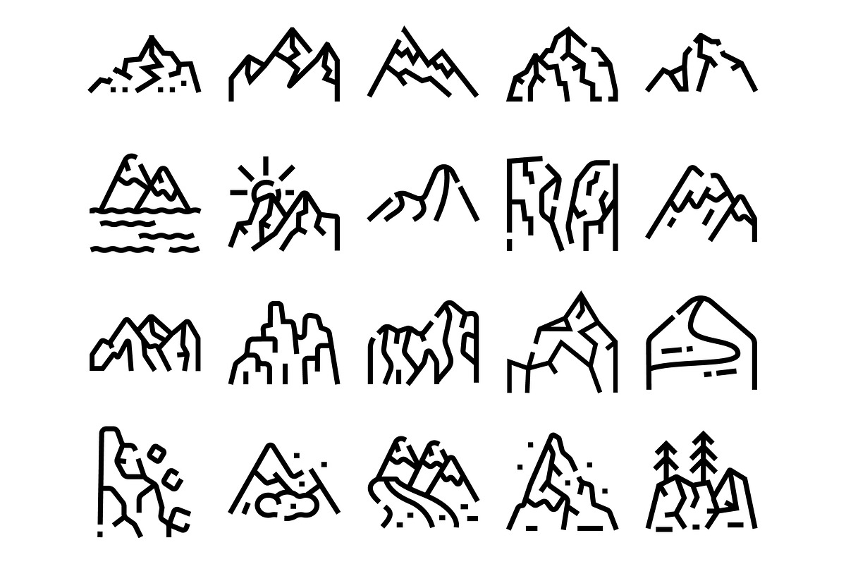 Mountain peaks line icons set, an Object Graphic by pikepicture (Photo 2 of 3)