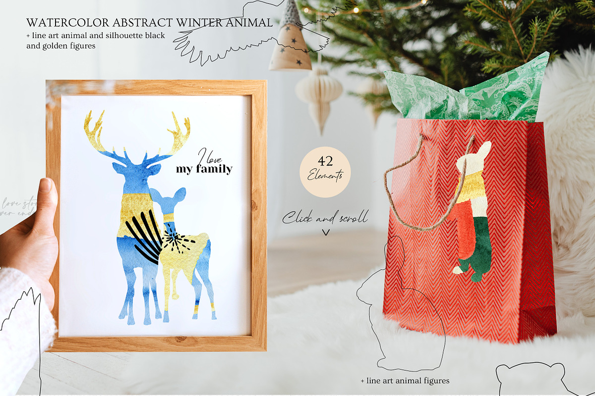 Watercolor Abstract Christmas, an Animal Illustration by AnnaTkachi (Photo 8 of 12)