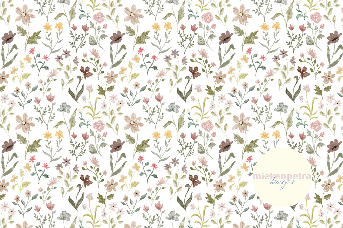 Watercolor Wildflowers Pattern, a Pattern Graphic by Mieken Petra Designs (Photo 1 of 3)