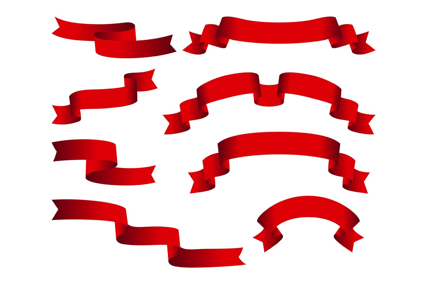 Red glossy ribbon vector banners set. Ribbons collection isolated on ...