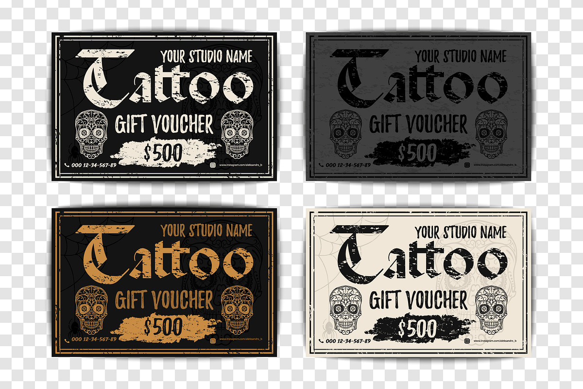 Four Tattoo gift vouchers templates, a Work Illustration by Aleksandrs (Photo 4 of 4)