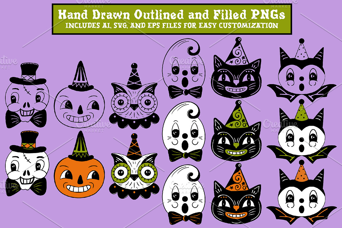 Vintage Halloween Clipart & Patterns, a Seasonal Illustration by Ashley Katrina (Photo 4 of 15)