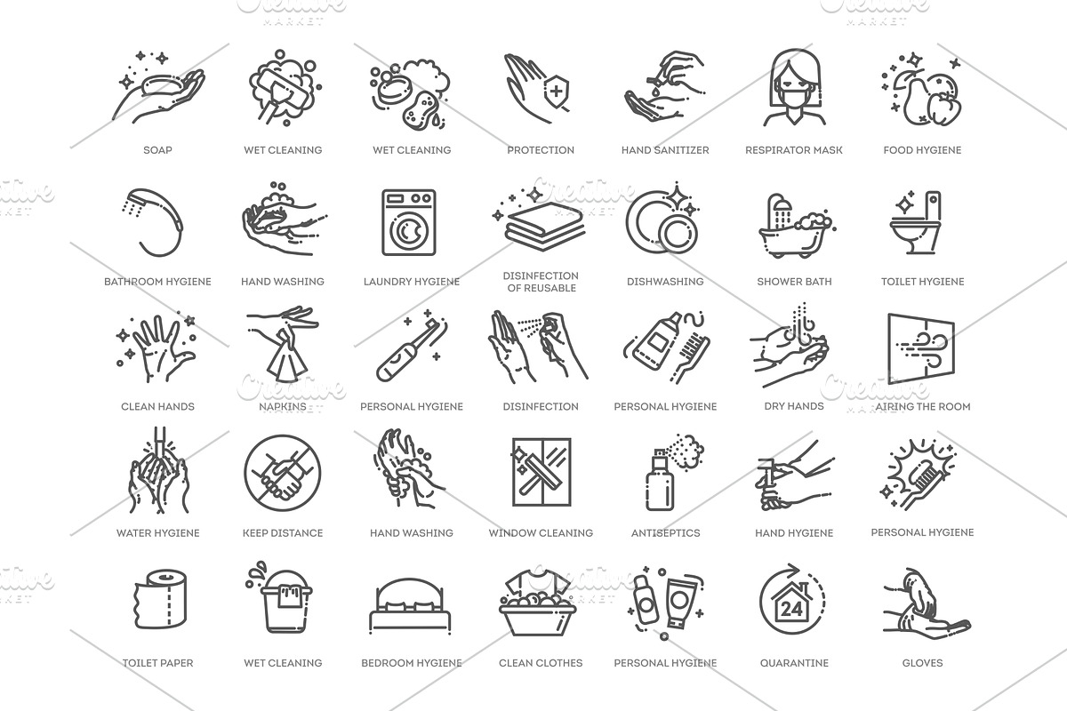 Hygiene of hands, body, premises, an Outline Icon by Tettygreen (Photo 1 of 2)