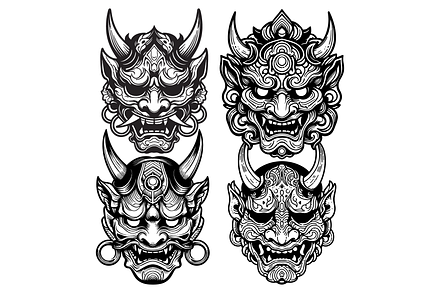 Japanese Hannya Masks Tattoos, a Person Illustration by Deezguizer