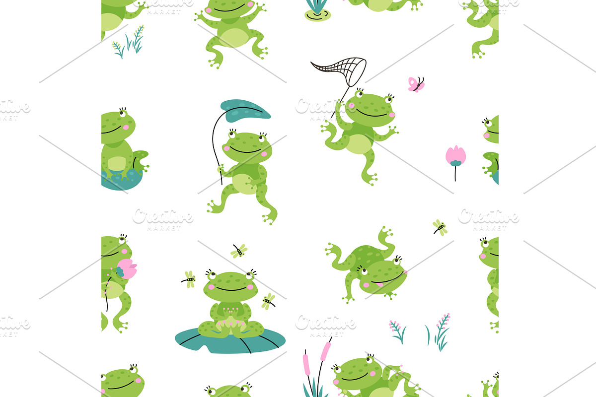 Cartoon frogs seamless pattern, an Animal Illustration by Valerie Bodnar