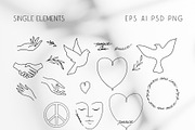 Peace and love line art illustration, an Illustration by Julia M. Watercolor (Thumbnail 9 of 9)