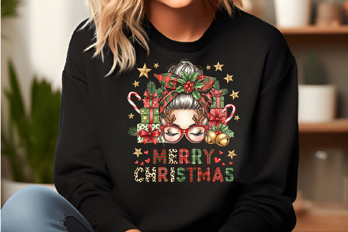 Merry Christmas messy bun png, an Illustration by DreamCafeArt (Photo 3 of 7)