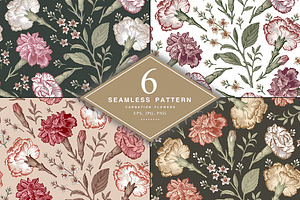 6 Carnation Seamless Flowers pattern