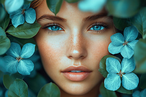 Portrait of young woman standing among the green tree leaves, a Beauty & Fashion Photo by AlyaAnd