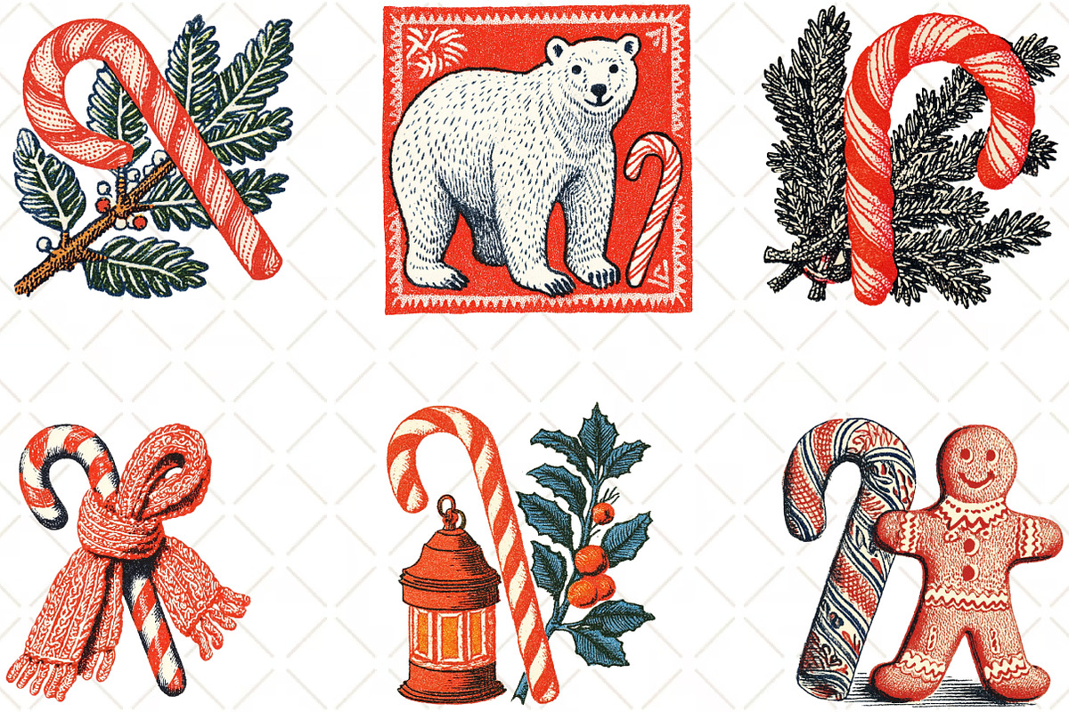 Cozy Winter Candy Cane Clipart, an Illustration by Black Bird Studio (Photo 2 of 6)