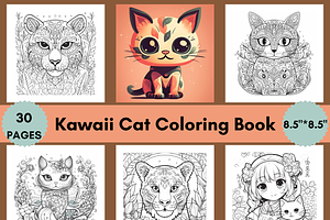 30 Cute Cat Coloring Book for Adults, an Animal Illustration by LA Design