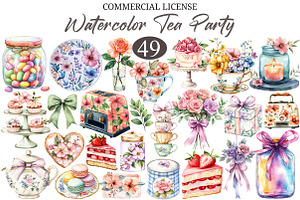 Watercolor Tea Party Clipart Bundle, a Seasonal Illustration by designcity5