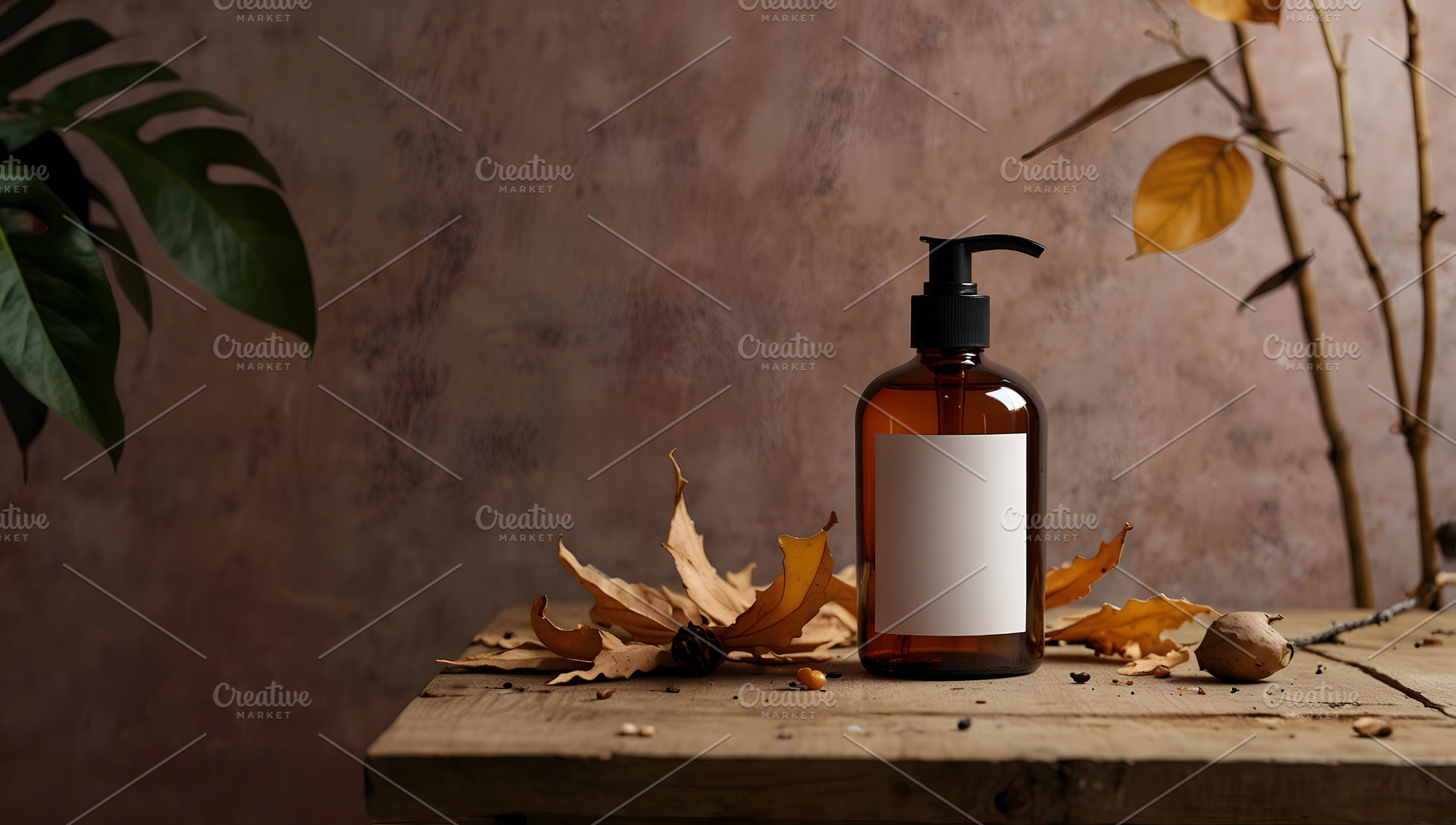 Amber Glass Bottle Mockup with Natur, a Beauty & Fashion Photo by Stock Shape