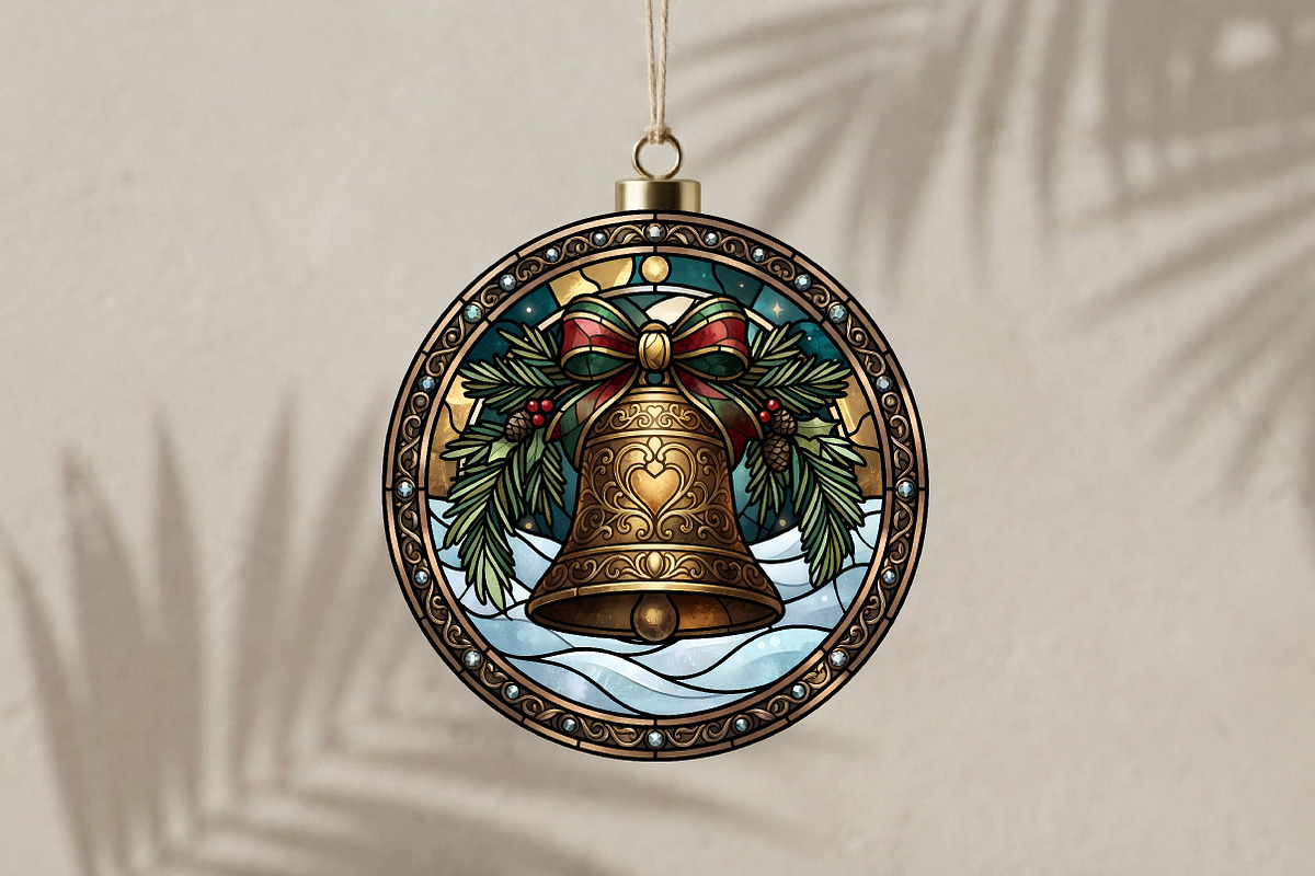 Stained Glas Christmas Bell Ornament, a Seasonal Illustration by CrexoraLab (Photo 3 of 3)