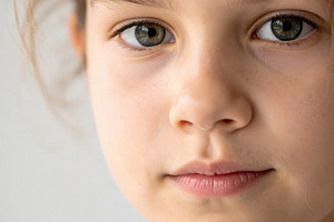 Young girl with light eyes gazing directly into camera, a Person Photo by GoodGoods