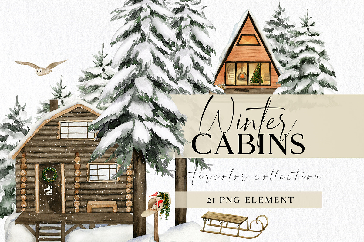 Christmas Forest Cabin Clipart, an Illustration by Ksenia Shmakova (Photo 1 of 13)