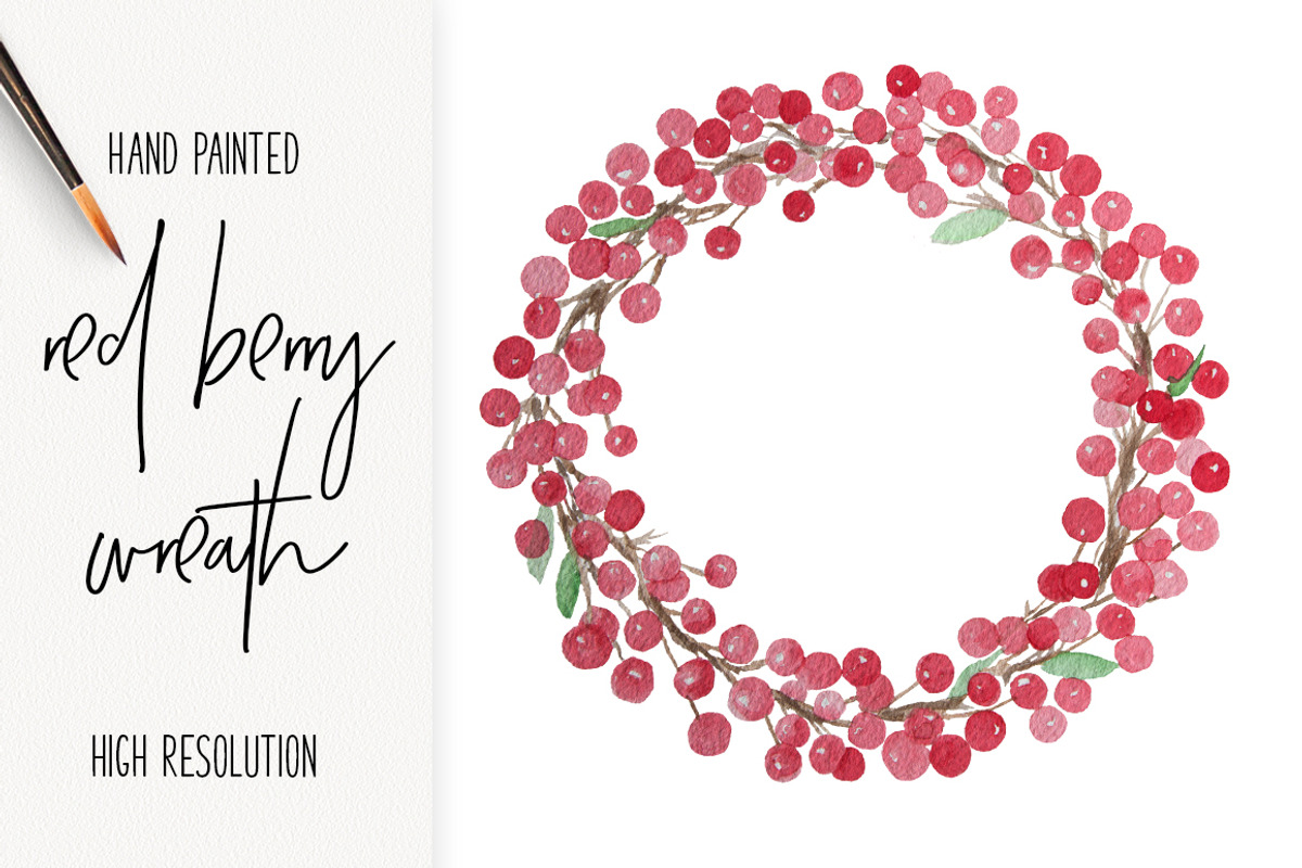 Red Watercolor Christmas Wreath, an Illustration by DailyMiracleDigitals,LLC (Photo 1 of 6)