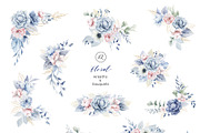 Blue Watercolor Floral Cliparts, a Decorative Illustration by Elena Medvedeva (Thumbnail 3 of 7)